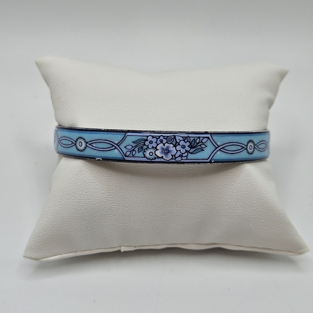VINTAGE Michaela Frey Blue Floral Enamel Bangle Bracelet Made in Austria